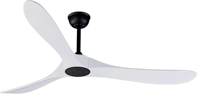Bigzone 60" White Ceiling Fan Without Lights,DC Motor Quiet Energy Saving,3 White Balsa Wood Blades,Outdoor/Indoor Ceiling Fan With Remote Control,Reversible Blades