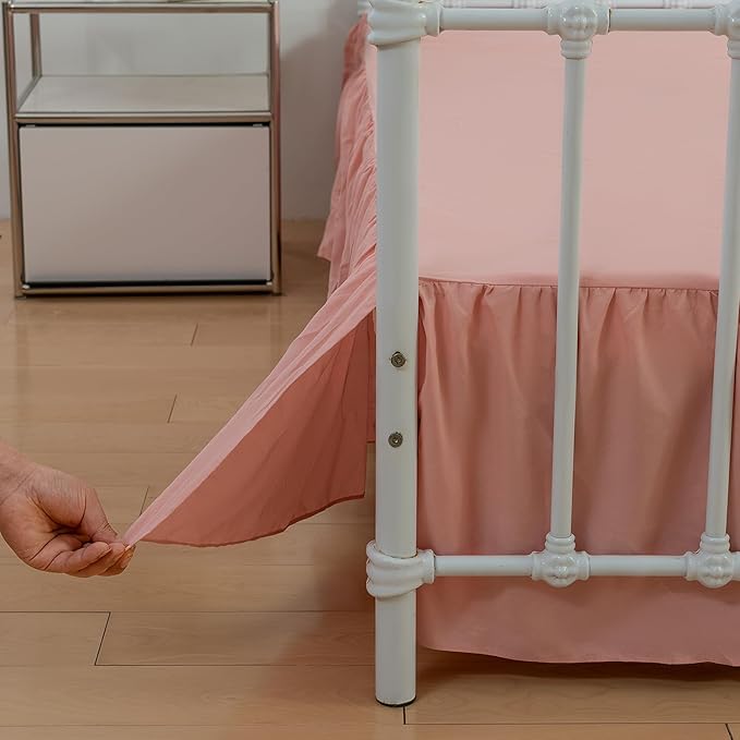 Bed Skirt Twin Size Ruffled Bed Skirt with Split Corners, 18 Inch Drop Dust Ruffle Bed Skirt with Platform, 18 Inch, Blush, Twin Size