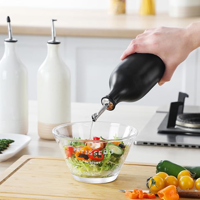 vancasso 20 Oz Ceramic Olive Oil Dispenser Bottle, Bottle Dispenser with Spout and Funnel for Kitchen,Suitable for Oil, Vinegar, Coffee Syrups & Other Liquids,BK