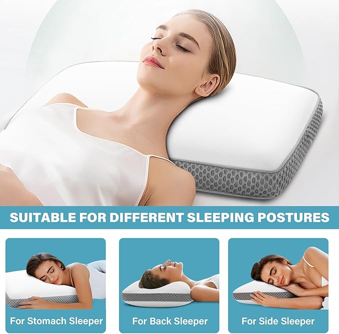 2 Pack Cooling Bed Pillows for Sleeping, Memory Foam Bed Pillows Queen Size Set of 2, Gel Pillow for Sleepers Cool Pillow for Side Back and Stomach Sleepers, Cold Pillow, Supportive(Grey)