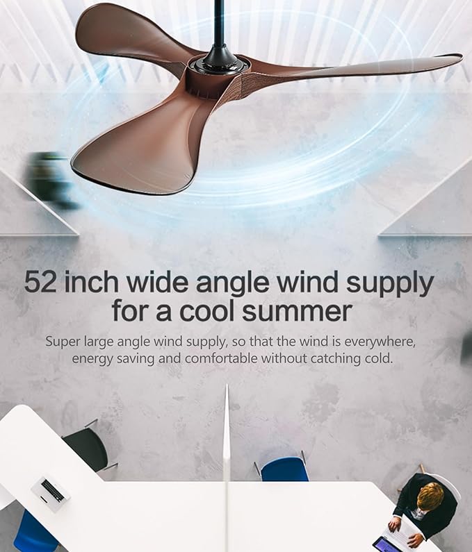 Ceiling Fan with Remote,52 Inch Wood Color Ceiling Fan no light for Indoor/Outdoor,6 Speed Noiseless Reversible DC Motor,Modern Ceiling Fan with Timer for Kitchen, Living Room Farmhouse Patios