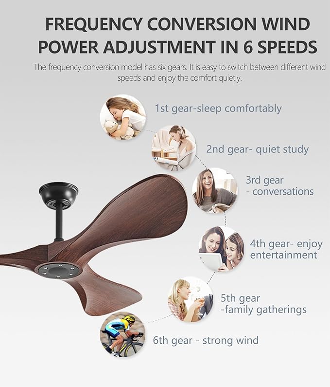 Ceiling Fan with Remote,52 Inch Wood Color Ceiling Fan no light for Indoor/Outdoor,6 Speed Noiseless Reversible DC Motor,Modern Ceiling Fan with Timer for Kitchen, Living Room Farmhouse Patios