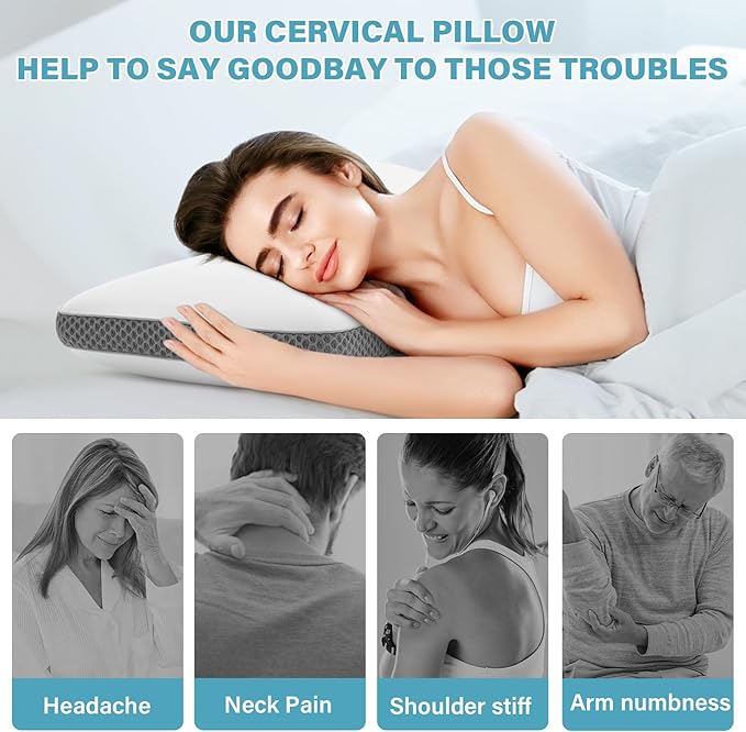 2 Pack Cooling Bed Pillows for Sleeping, Memory Foam Bed Pillows Queen Size Set of 2, Gel Pillow for Sleepers Cool Pillow for Side Back and Stomach Sleepers, Cold Pillow, Supportive(Grey)