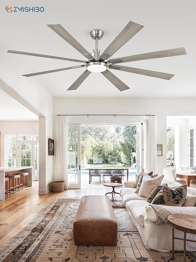 72 inch Brushed Nickel Modern Ceiling Fans with Lights and Remote, Indoor/Outdoor Ceiling Fan for Living Room Patio, 6 Speed Reversible Quiet DC Motor, 3 CCT, Dual Finish Blades