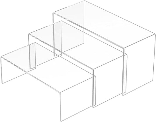 8.5x9x9.5 Inch Acrylic Risers Display Stands 3pcs, Rectangular Display Risers 3 Steps, Clear Acrylic Stand for Brand Store, Retails