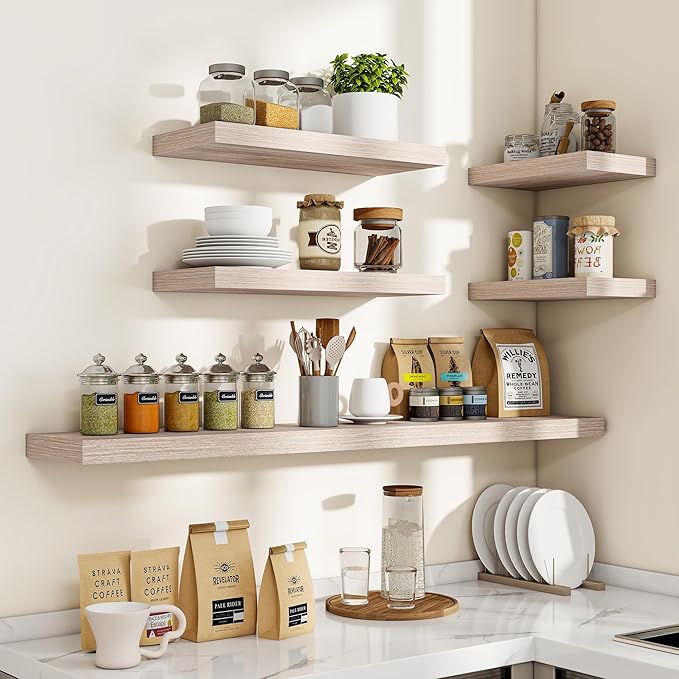 36 Inch Floating Shelves, 3D Textured Wood Grain, 36"x9.25"x1.5" Inch Deep Floating Shelves for Wall, Wooden Shelves for Bathroom, Bedroom, Living Room, Washed White
