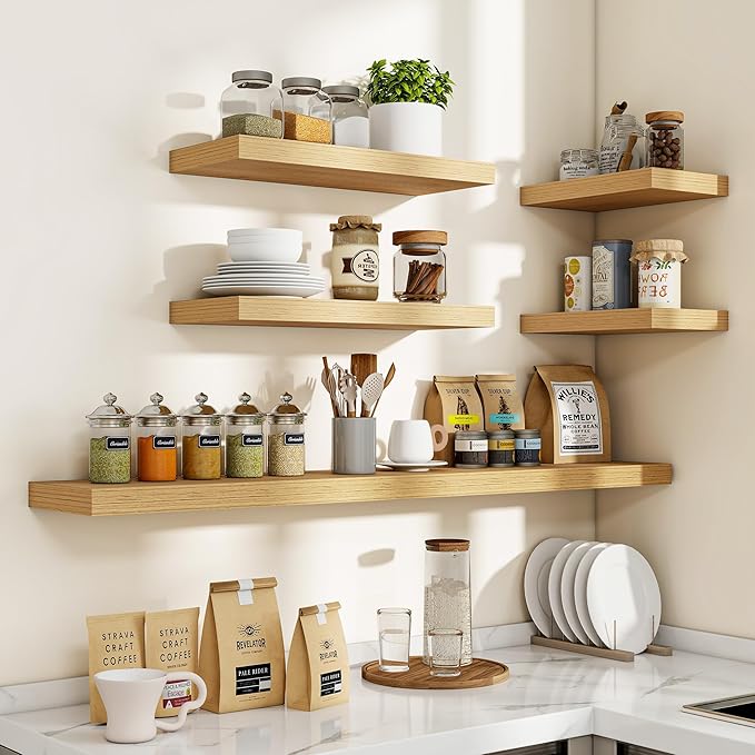48 Inch Floating Shelves, 3D Textured Wood Grain, 48"x9.25"x1.5" Inch Deep Floating Shelves for Wall, Wooden Shelves for Bathroom, Bedroom, Living Room, Natural